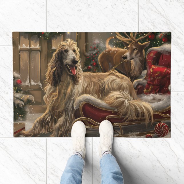 Afghan Hound Dog Christmas Festive Doormat (Indoor)