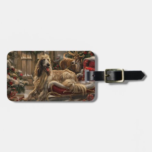 Afghan Hound Dog Christmas Festive Luggage Tag