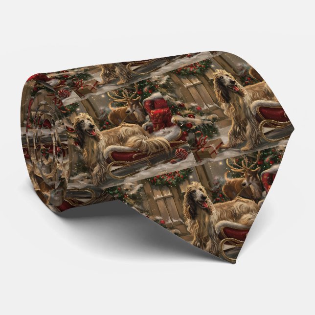 Afghan Hound Dog Christmas Festive Neck Tie (Rolled)
