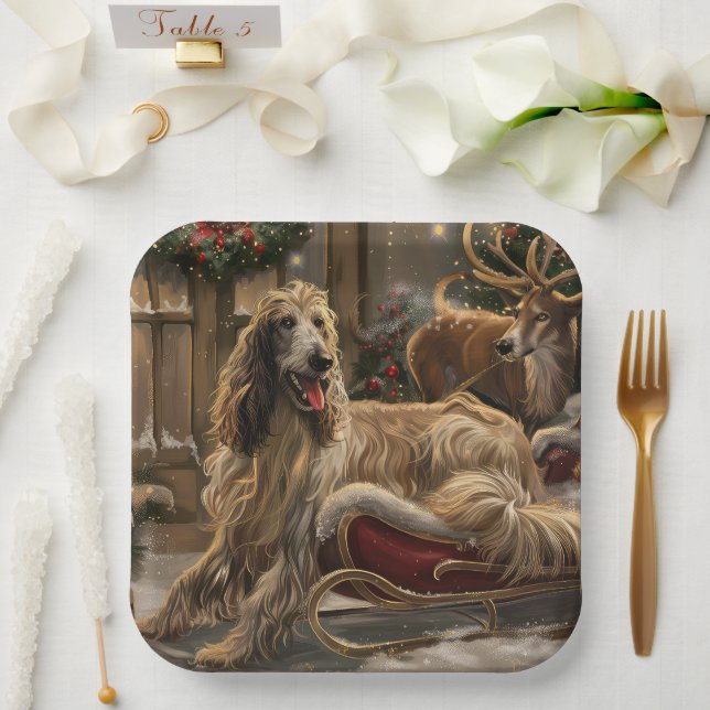Afghan Hound Dog Christmas Festive Paper Plates (Wedding)