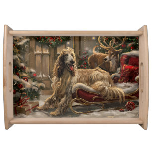 Afghan Hound Dog Christmas Festive Serving Tray