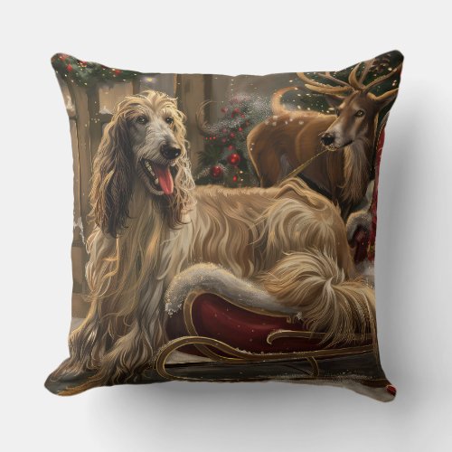 Afghan Hound Dog Christmas Festive Throw Pillow