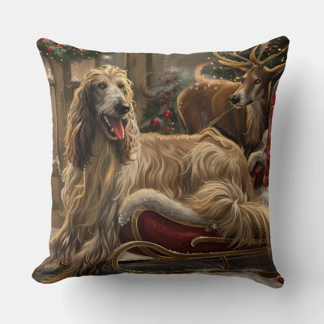 Afghan Hound Dog Christmas Festive Throw Pillow (Front)