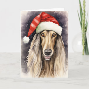 Afghan Hound Dog Christmas Santa Paws Festive Letterpress Thank You Card
