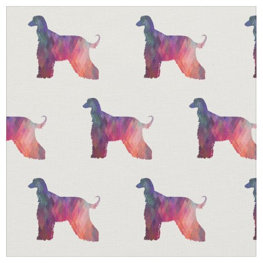 Afghan Hound Dog Geometric Pattern Silhouette Pink Fabric
