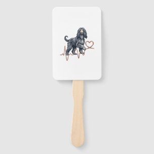Afghan Hound Dog Heartbeat Line Heart Hand Fan