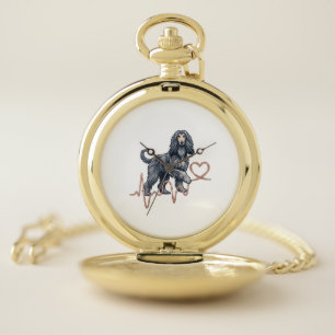 Afghan Hound Dog Heartbeat Line Heart Pocket Watch