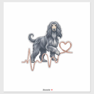 Afghan Hound Dog Heartbeat Line Heart Sticker