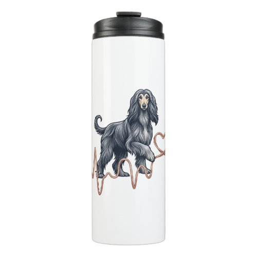 Afghan Hound Dog Heartbeat Line Heart Thermal Tumbler