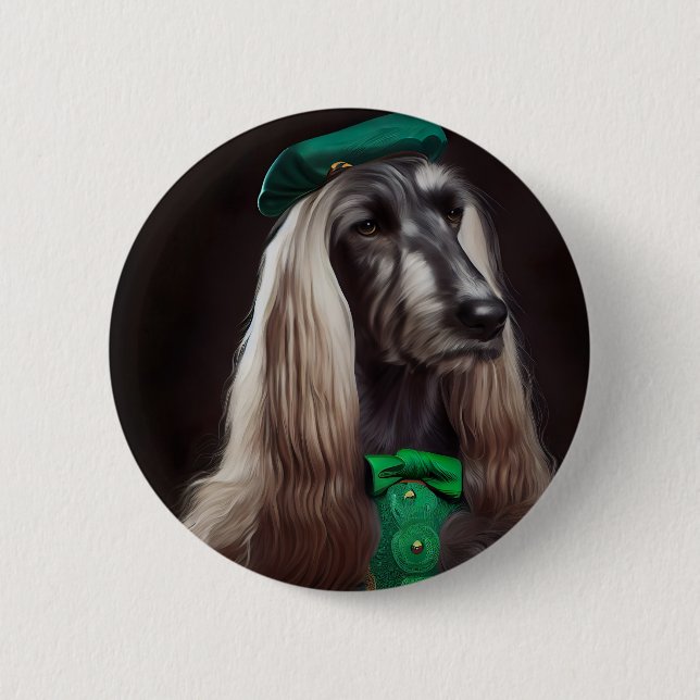 afghan hound dog in St. Patrick's Day Dress  Button (Front)