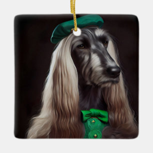 afghan hound dog in St. Patrick's Day Dress Ceramic Ornament