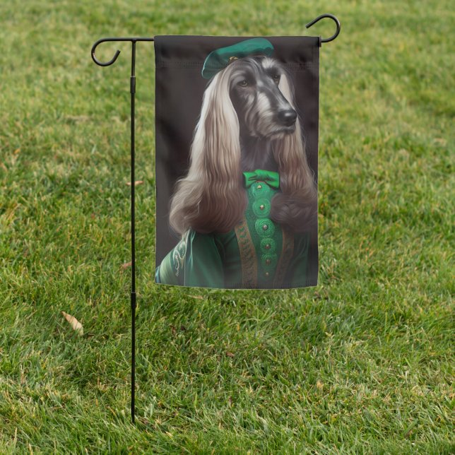 afghan hound dog in St. Patrick's Day Dress Garden Flag (In SItu)