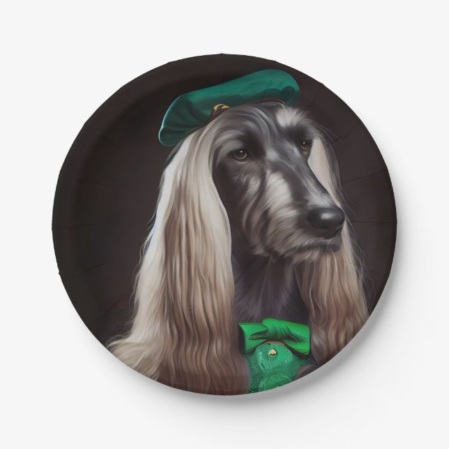 afghan hound dog in St. Patrick's Day Dress  Paper Plates (Front)