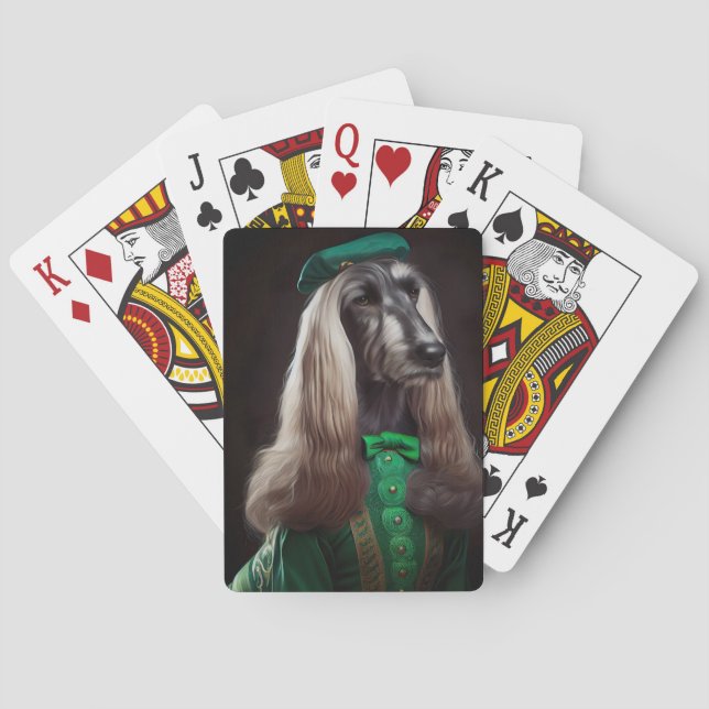 afghan hound dog in St. Patrick's Day Dress Poker Cards (Back)