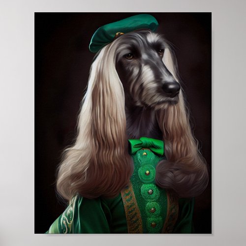 afghan hound dog in St Patricks Day Dress Poster