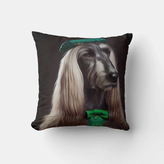 afghan hound dog in St. Patrick's Day Dress Throw Pillow (Front)