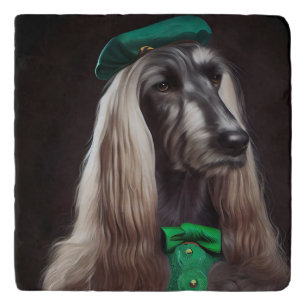 afghan hound dog in St. Patrick's Day Dress Trivet