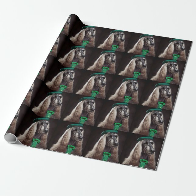 afghan hound dog in St. Patrick's Day Dress Wrapping Paper (Unrolled)