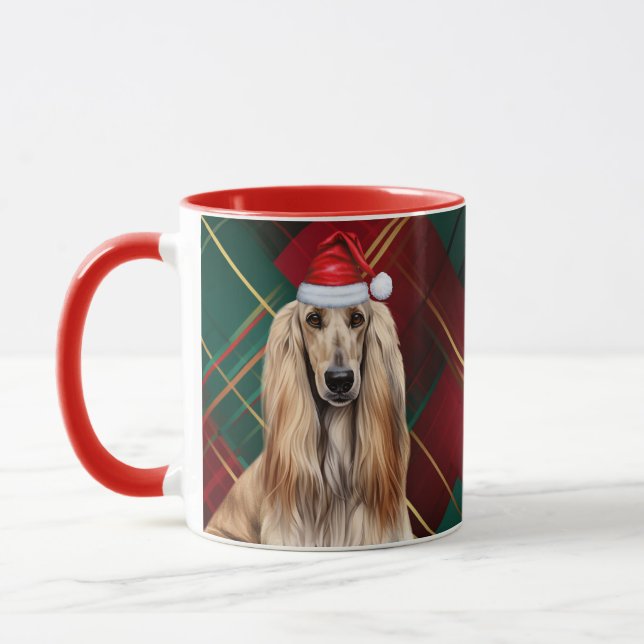 Afghan Hound Dog Lover Holiday Plaid Christmas Mug (Left)