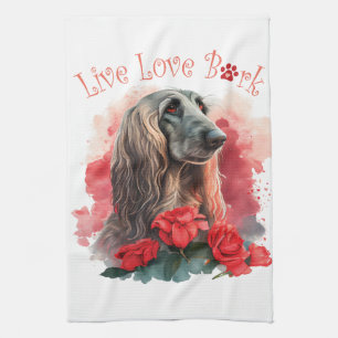 Afghan Hound Dog Mom Floral Kitchen Towel