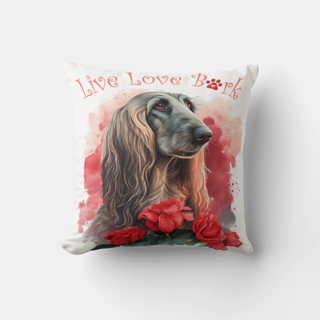 Afghan Hound Dog Mom Floral Throw Pillow (Front)