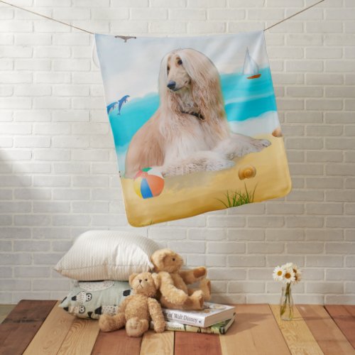 Afghan Hound Dog on Beach  Baby Blanket