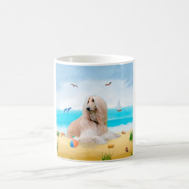 Afghan Hound Dog on Beach Coffee Mug (Center)