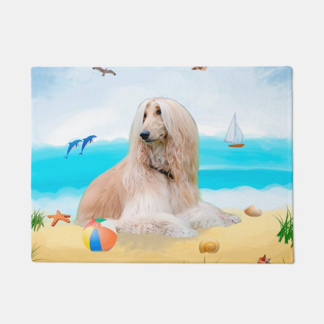 Afghan Hound Dog on Beach Doormat (Front)