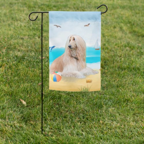 Afghan Hound Dog on Beach  Garden Flag