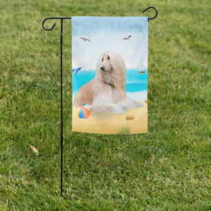 Afghan Hound Dog on Beach Garden Flag