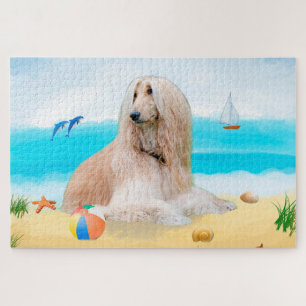 Afghan Hound Dog on Beach Jigsaw Puzzle
