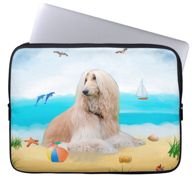 Afghan Hound Dog on Beach Laptop Sleeve (Front)
