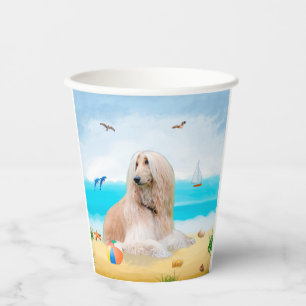 Afghan Hound Dog on Beach Paper Cups