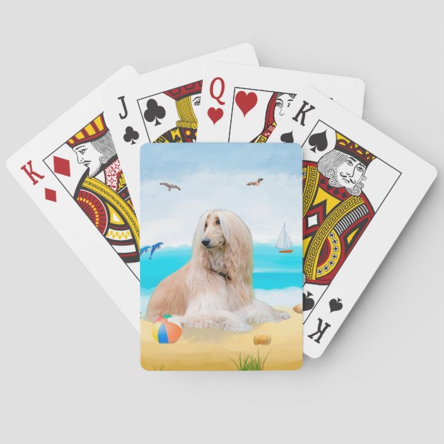 Afghan Hound Dog on Beach Poker Cards (Back)