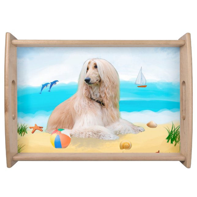 Afghan Hound Dog on Beach Serving Tray (Front)