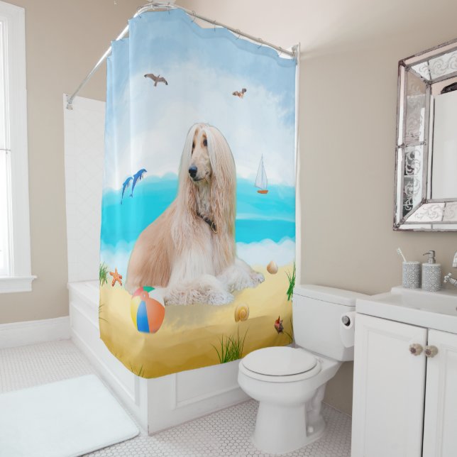 Afghan Hound Dog on Beach Shower Curtain (In Situ)