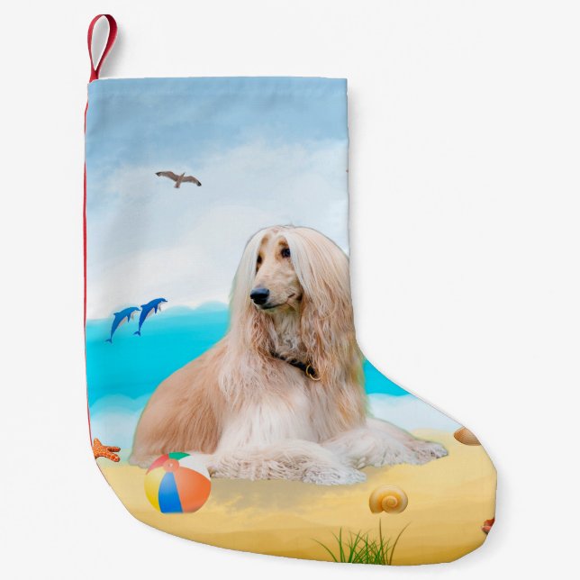 Afghan Hound Dog on Beach Small Christmas Stocking (Front)
