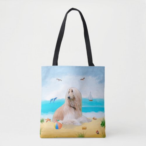 Afghan Hound Dog on Beach Tote Bag