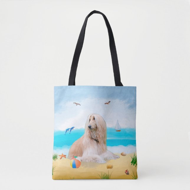 Afghan Hound Dog on Beach Tote Bag (Front)