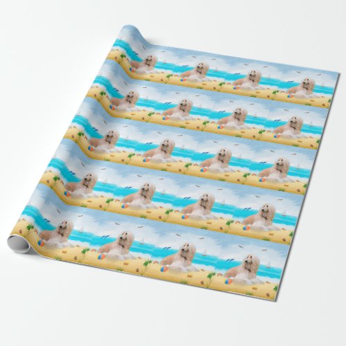 Afghan Hound Dog on Beach Wrapping Paper