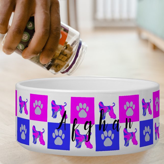 Afghan Hound Dog & Paw Hot Pink Bowl (Creator Uploaded)