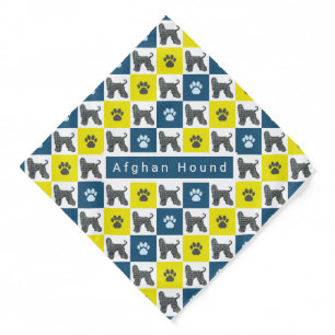Afghan Hound Dog & Paw Silhouette Grid Bandana