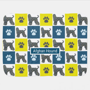 Afghan Hound Dog & Paw Y&B Grid Baby Blanket