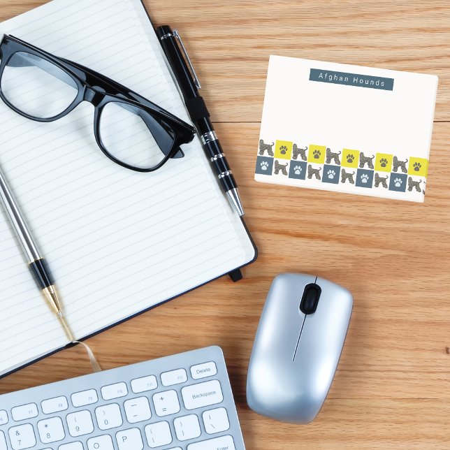 Afghan Hound Dog & Paw Yellow & Blue Grid Post-it Notes (Afghan hound dog yellow and blue post it notes)