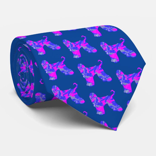 Afghan Hound Dog Pink & Blue Dark Blue Neck Neck Tie (Rolled)