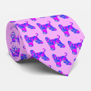 Afghan Hound Dog Pink & Blue Dark Pink Neck Tie