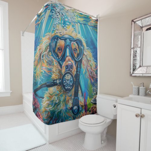 Afghan Hound Dog Scuba Diving Underwater Shower Curtain