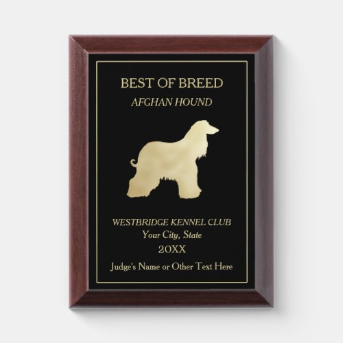 Afghan Hound Dog Show Award Plaque