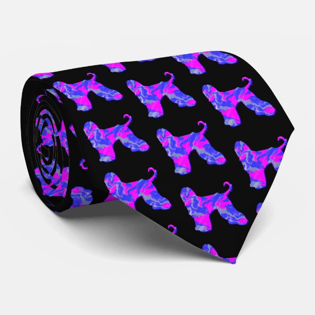 Afghan Hound Dog Silhouette Pink & Blue Black Neck Neck Tie (Rolled)