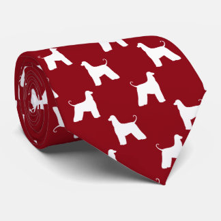 Afghan Hound Dog Silhouettes Pattern Red and White Tie